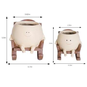 UMESONG Smily Face Planter Pot Cute Resin Flower Head Planters for Indoor Outdoor Plants Unique Sitt...