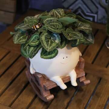 UMESONG Smily Face Planter Pot Cute Resin Flower Head Planters for Indoor Outdoor Plants Unique Sitting Rocking Chairs Succulent Pots for String of Pearls Plant Live Gift Ideals with Drainage Hole