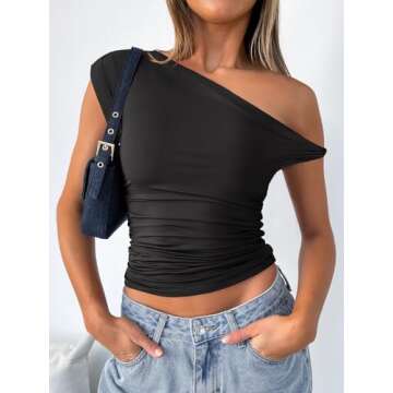 ANRABESS Womens Summer Off The Shoulder Sleeveless One Shoulder Ruched Asymmetrical Going Out Y2K Ta...