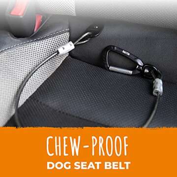 Mighty Paw Dog Seat Belt - Chew-Proof Metal Safety Restraint - Steel Braided Vehicle Tether - Rock C...