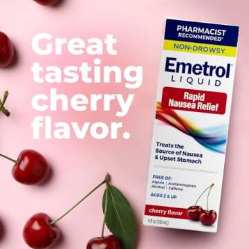 Emetrol Non-Drowsy Liquid Nausea Relief - Upset Stomach Medicine - Pharmacist Recommended Nausea Relief - Cherry Flavor - 4fl oz, 2 Pack
