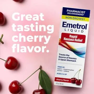 Emetrol Non-Drowsy Liquid Nausea Relief - Upset Stomach Medicine - Pharmacist Recommended Nausea Relief - Cherry Flavor - 4fl oz, 2 Pack