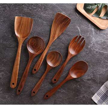 Roxelcraft Kitchen Utensils Set of 6 - Eco-Friendly Wooden Cooking Tools