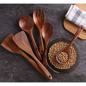 Roxelcraft Non-Toxic Wooden Utensils Set for Cooking