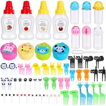 50 Pcs Kids Bento Box Accessories Including Food Picks Mini Condiment Bottles Ketchup Squeeze Bottle...