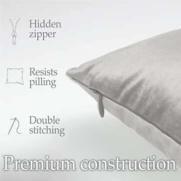 lalaLOOM Velvet Throw Pillow Covers, Set of 2, 18x18 Decorative Square Pillows Home Decor, Soft Accent Cases, Silky Machine Washable Pillowcases for Sofa, Couch, Bedroom, Living Room, Light Gray