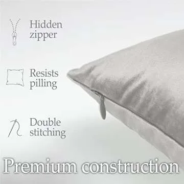 lalaLOOM Velvet Throw Pillow Covers, Set of 2, 18x18 Decorative Square Pillows Home Decor, Soft Accent Cases, Silky Machine Washable Pillowcases for Sofa, Couch, Bedroom, Living Room, Light Gray