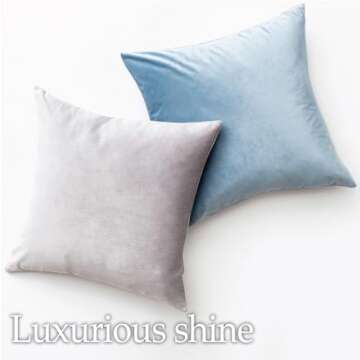 lalaLOOM Velvet Throw Pillow Covers, Set of 2, 18x18 Decorative Square Pillows Home Decor, Soft Accent Cases, Silky Machine Washable Pillowcases for Sofa, Couch, Bedroom, Living Room, Light Gray