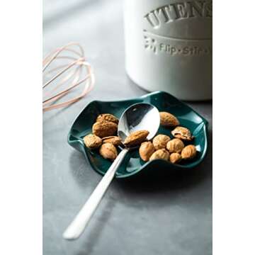 Miamolo Ceramic Spoon Rest for Kitchen Counter, Spoon Holder for Stove Top, Cooking Utensil Holder, Cute Flatware Rests for Housewarming Halloween Gifts, Dark Green