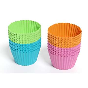 Bakerpan Silicone Mini Cupcake Holders, Mini Cupcake Liners, Pastry & Dessert Cups, 24 Pack (Multi)