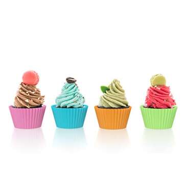 Bakerpan Silicone Mini Cupcake Holders, Mini Cupcake Liners, Pastry & Dessert Cups, 24 Pack (Multi)
