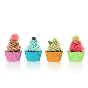 Bakerpan Silicone Mini Cupcake Holders, Mini Cupcake Liners, Pastry & Dessert Cups, 24 Pack (Multi)