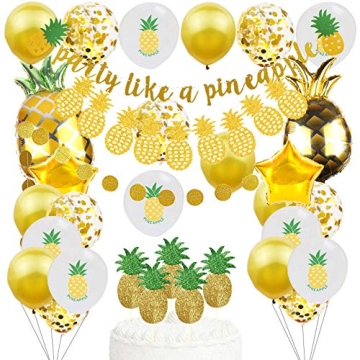Gold Glitter Pineapple Party Decorations - Tropical Summer Luau Theme