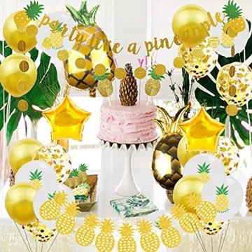 Gold Glitter Pineapple Party Decorations Tropical Luau Theme