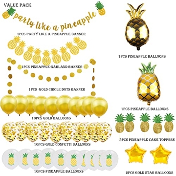 Gold Glitter Pineapple Party Decorations Tropical Luau Theme
