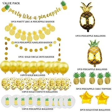 Gold Glitter Pineapple Party Decorations Tropical Luau Theme
