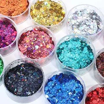 Holographic Chunky Glitter, Set of 12, Licool Craft Glitter for Resin Art Crafts, Cosmetic Glitter f...
