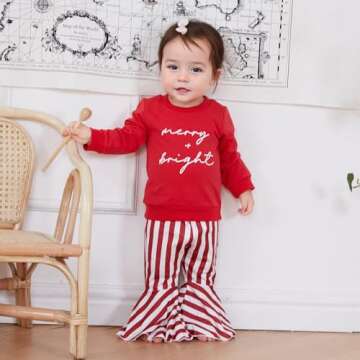 Kupretty Baby Girl Winter Clothes Santa Baby Long Sleeve Crewneck Sweatshirts Flare Pants Set Toddle...