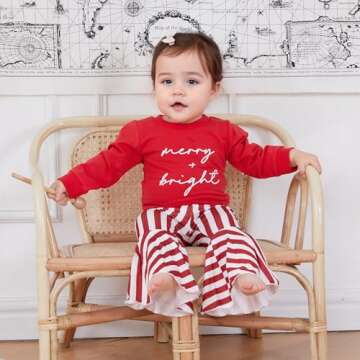Kupretty Baby Girl Winter Clothes Santa Baby Long Sleeve Crewneck Sweatshirts Flare Pants Set Toddler Christmas Outfits (Merry+Bright-Red Plaid, 2-3 Years)