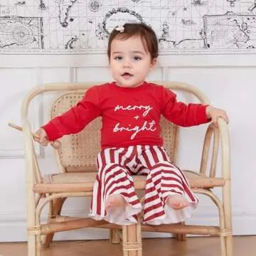 Kupretty Baby Girl Winter Clothes Santa Baby Long Sleeve Crewneck Sweatshirts Flare Pants Set Toddler Christmas Outfits (Merry+Bright-Red Plaid, 2-3 Years)