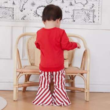 Kupretty Baby Girl Winter Clothes Santa Baby Long Sleeve Crewneck Sweatshirts Flare Pants Set Toddler Christmas Outfits (Merry+Bright-Red Plaid, 2-3 Years)