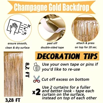 Champagne Gold Foil Fringe Curtain Backdrop for Parties
