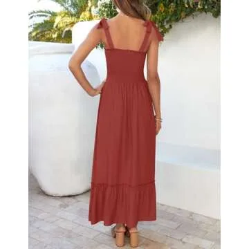 ZESICA Boho Spaghetti Strap Maxi Dress for Summer
