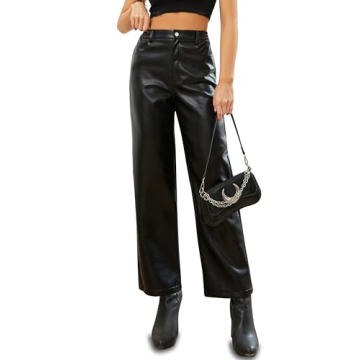 DALLNS Women Black Faux Leather High Waisted Pants - Stylish & Comfortable Business Trousers