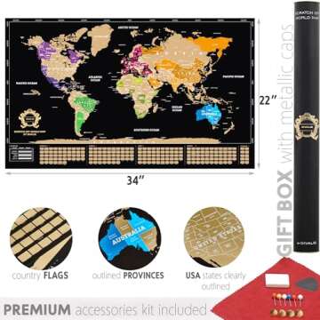 2 in 1 Gift Set - Scratch Off World Map and US Scratch off Map - Easy to Frame Scratchable World and United States of America Posters - Globetrotters Wall Map - Black and Gold Travel Tracker