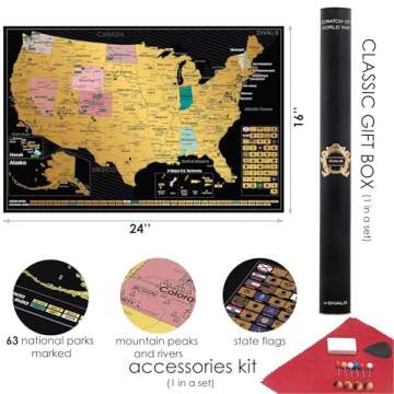 2 in 1 Gift Set - Scratch Off World Map and US Scratch off Map - Easy to Frame Scratchable World and United States of America Posters - Globetrotters Wall Map - Black and Gold Travel Tracker