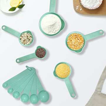 Measuring Cups and Spoons Set - 11 Pcs Premium Kitchen Measuring Tool, for Measuring Dry and Liquid Ingredients, Including 6 Measuring Spoons and 5 Measuring Cups (Light Green)