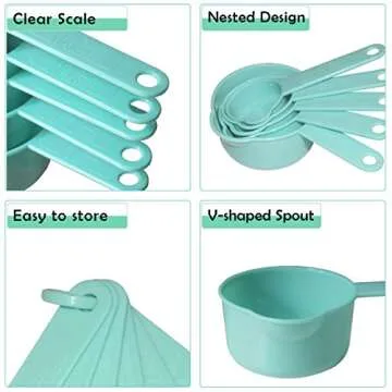 Measuring Cups and Spoons Set - 11 Pcs Premium Kitchen Measuring Tool, for Measuring Dry and Liquid Ingredients, Including 6 Measuring Spoons and 5 Measuring Cups (Light Green)