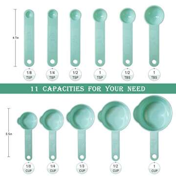 Measuring Cups and Spoons Set - 11 Pcs Premium Kitchen Measuring Tool, for Measuring Dry and Liquid Ingredients, Including 6 Measuring Spoons and 5 Measuring Cups (Light Green)