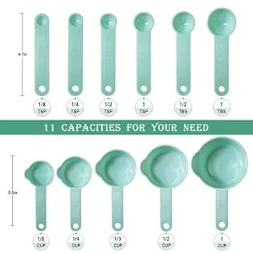 Measuring Cups and Spoons Set - 11 Pcs Premium Kitchen Measuring Tool, for Measuring Dry and Liquid Ingredients, Including 6 Measuring Spoons and 5 Measuring Cups (Light Green)