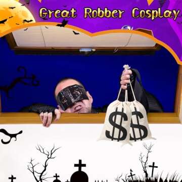 Apipi 8Pcs 6.3 x 9 Inches Canvas Money Bags - Halloween Prop Money Bag with Dollar Sign, Money Sacks for Bank Robber Costume Pirate Cowboy Cosplay Theme Party