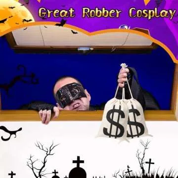 Apipi 8Pcs 6.3 x 9 Inches Canvas Money Bags - Halloween Prop Money Bag with Dollar Sign, Money Sacks for Bank Robber Costume Pirate Cowboy Cosplay Theme Party