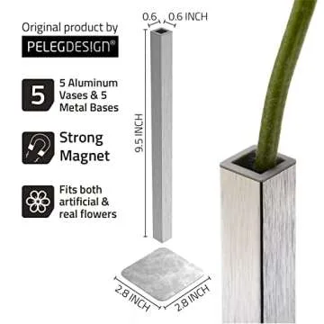 PELEG DESIGN Magnetic Flower Vase Set of 5 - Modern Aluminum Decor