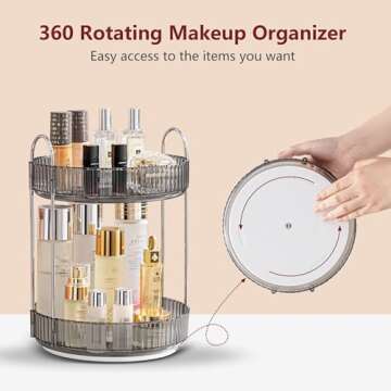 INVSSENE 360° Rotating Makeup Organizer, Bathroom Make Up Spinning Holder Rack, Large Capacity Cosm...