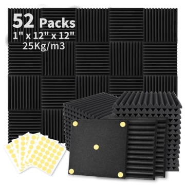 Focusound 52 Pack Acoustic Foam Panels - Premium Noise Reduction for Studios
