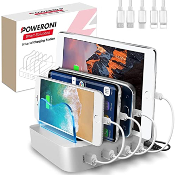 Poweroni 4 Port USB Charging Station - Fast Charging Dock for Multiple Devices Apple - Multi Device ...