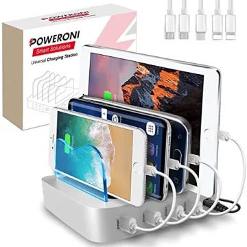 Poweroni 4 Port USB Charging Station - Fast Charging Dock for Multiple Devices Apple - Multi Device ...