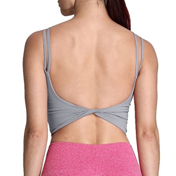 Aoxjox Women's Workout Sports Bras Fitness Padded Backless Yoga Crop Tank Top Twist Back Cami (Grey,...
