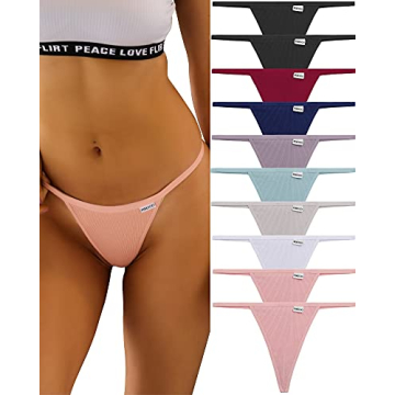 FINETOO 10 Pack Stylish Cotton G-String Thongs for Women