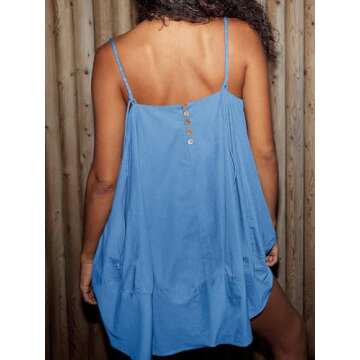 Fisoew Womens Oversized Spaghetti Strap Mini Dress Sleeveless Flowy Casual Summer Dresses Blue