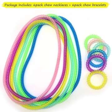 Chew Necklaces for Sensory Kids 12 Pack, Chewy Necklace Stretchy Coil Bracelet Sensory Toys for Kids...