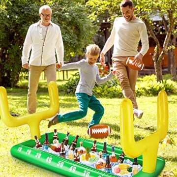 Inflatable Football Field Cooler Football Party Drink Cooler and 2 Pcs Inflatable Beach Balls Buffet for Party Favors for Birthday Sports Decorations