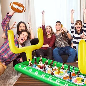 Inflatable Football Field Cooler Football Party Drink Cooler and 2 Pcs Inflatable Beach Balls Buffet for Party Favors for Birthday Sports Decorations