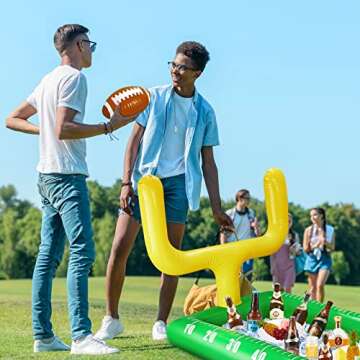 Inflatable Football Field Cooler Football Party Drink Cooler and 2 Pcs Inflatable Beach Balls Buffet for Party Favors for Birthday Sports Decorations