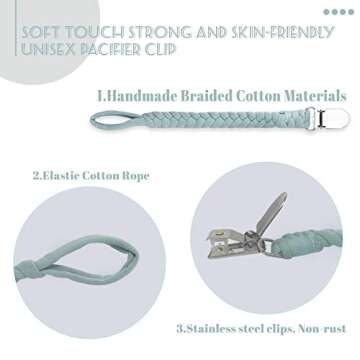 Duludulu Braided Pacifier Clip for Boys & Baby Girl, Binky Clips Pacifier Holder 100% Handmade Teething Straps Unisex Design Smoother Mam Pacifier Clip Fits All Pacifiers for Shower Birthday Gifts