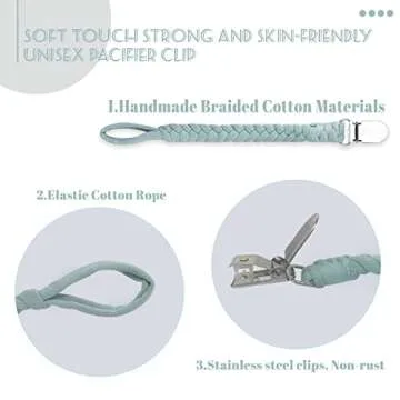 Duludulu Braided Pacifier Clip for Boys & Baby Girl, Binky Clips Pacifier Holder 100% Handmade Teething Straps Unisex Design Smoother Mam Pacifier Clip Fits All Pacifiers for Shower Birthday Gifts